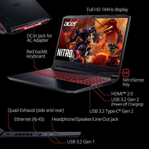 Acer 宏碁 Nitro5 AN515-55-53E5 游戏笔记本电脑 | 英特尔酷睿i5-10300H | NVIDIA GeForce RTX 3050 | Killer 以太网E2600 WiFi6 | 网络摄像头背光键盘